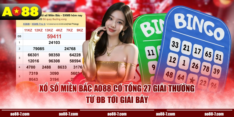 Xổ số miền Bắc AO88 có tổng 27 giải thưởng từ ĐB tới giải Bảy